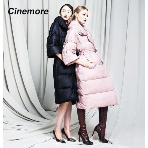 Cinemore 2020 Womens Down Jacket Winter Long Coat Three-quarter Sleeves Temperament High-quality Belt Women Coats Y-W1659