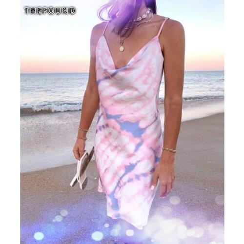 2020 New Style Women Tie Dye Print Slip Dress Adjustable Spaghetti Strap Dress Summer Sexy Sleeveless Clothes