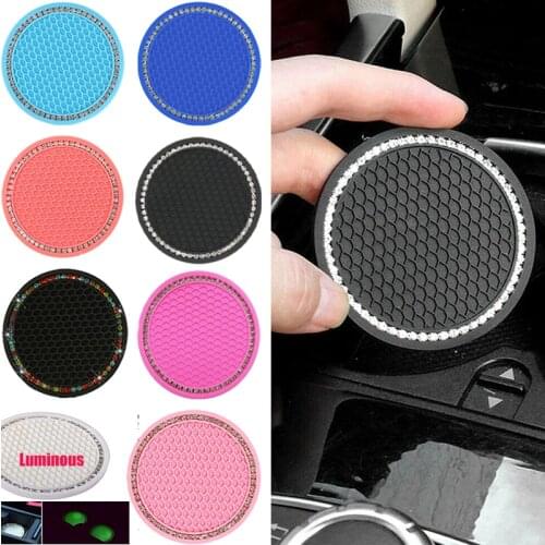 8colors 1PC Auto Non-slip Mat Niversal Summer Car Cup Rhinestone Honey-comb Texture Anti-slip Bottle Holder Water Coaster