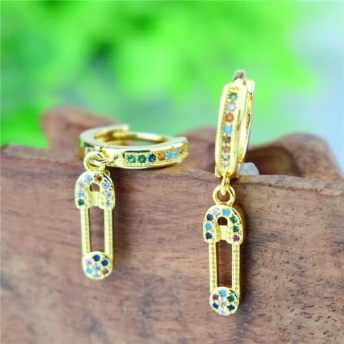 2020 Fashion Rainbow Gold Geometric Brooch Pendant Earrings Female Micro Inlaid Zircon Acrylic Earrings Charm Gift Jewelry