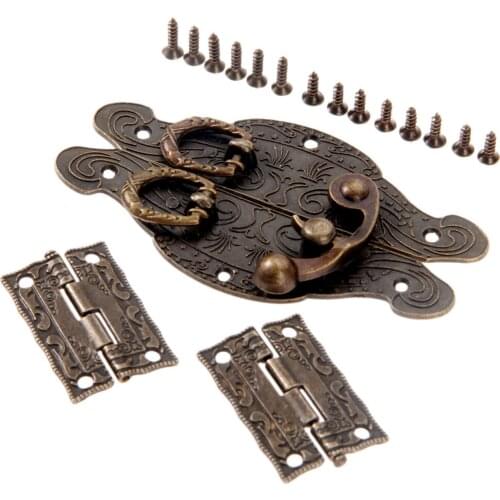 3pcs/kit Hasp Latch Toggle Buckle + Hinges Antique Bronze Vintage Decor Furniture Hardware Jewelry Box Case Chest Cabinet Retro