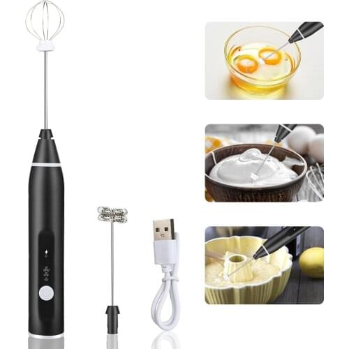 3-Speeds Rechargeable USB Electric Milk Frother Handheld Double Whisk Foam Maker Egg Beater Foamer Coffee Whisk Mixer