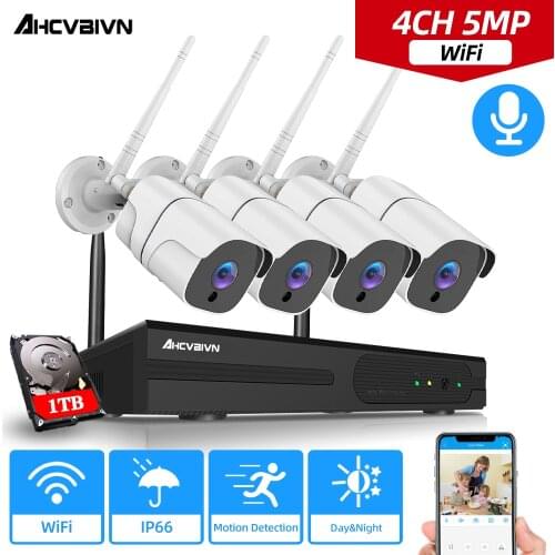 4 Channel Wireless Security Wifi Camera Home CCTV System H.265 NVR 4pcs 5MP IP Bullet CCTV Camera WiFi Security Surveillance Kit