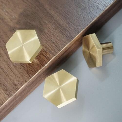 4pcs/lot Cabinet Knob Hexagonal handles and knobs for Cabinet Gold Brass Drawer Pulls Antique Kitchen Handle