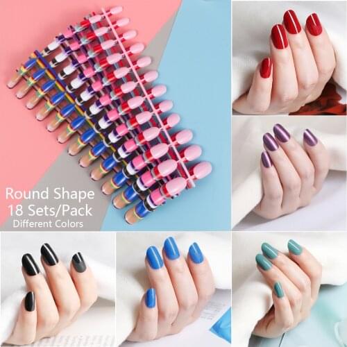 18 Mixed Colors Short Round Almond Coffin Shape Nail Tips Full Cover False Nail Tips Press On Fake Nails Candy Colors