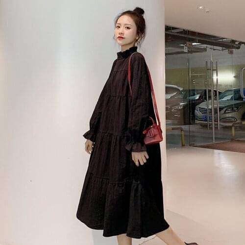 5801# 2021 Autumn Long Sleeve Patchwork Cotton Maternity Long Dress Loose Clothes for Pregnant Women Casual Pregnancy