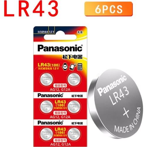 6pcs/lot 100% Original Panasonic AG12 LR43 186 0%Hg for Watches Toys 1.5V Button Cell Alkaline Batteries For calculator 0%Hg
