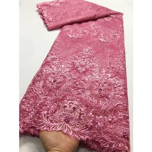 African Lace Fabric 2021 Embroidered High Quality Bridal Nigerian Tulle Lace Fabrics With Bead For Wedding Party Dress M48852
