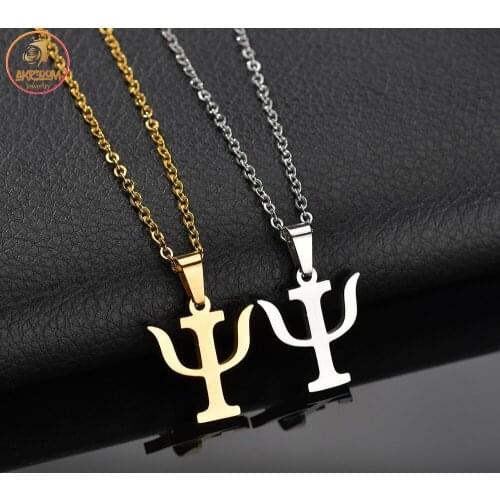 Akizoom Simple PSI Symbol Letter Pendants Necklaces for Women Men Stainless Steel Psychology Greek Letter Golden Jewelry Gift