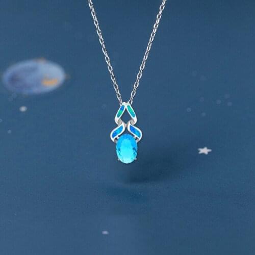 Ayowei Precious Zircon Blue Fire Opal Silver Stamped Fashion Jewelry Necklace Pendant OPS705A for Friend Birthday Gift
