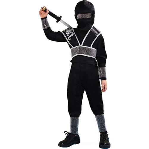 Reneecho Ninja Costume Kids Boys Black Ninja Outfit Silver Deluxe Girls Dragon Halloween Costume For Boys