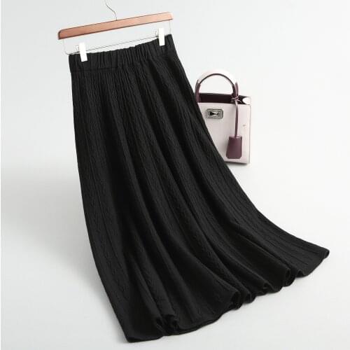 Women A Line Skirt Faldas Jupe Femme Saia New Women High Waist Knitted Casual Skirt Pleated Long Skirt Pure Color