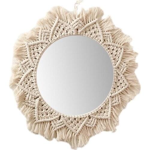 Macrame Tapestry Wall Hanging Decorative Mirror With Fringe Round Makeup Mirror Bohemia Creative Home Art Wall Decorations