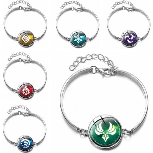 Game Genshin Impact Cosplay Keqing Ganyu Klee Charm Bracelets Men Women The God Eye Time Gem Cabochon Alloy Bracelet Gifts