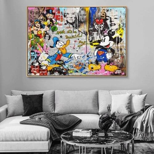 Disney Graffiti Art Canvas Paintings Mickey and Minnie Hugging Posters and Prints Wall Art Pictures for Living Room Home Decor