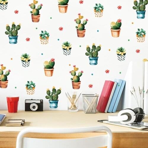 Creative Succulent Potted Plants Wall Stickers for Kids Room Bedroom Decor Washstand Waterproof Stickers Cartoon Mural
