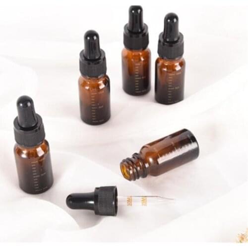Hot 200pcs 10ml with degree mark Amber Glass Dropper Bottle Refillable Tea Tree Oil Essential Aromatherapy Perfume Container Li
