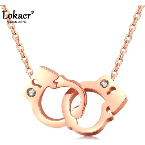 Lokaer Trendy Rose Gold Color Handcuffs Pendant Necklace Female Models Short Clavicle Choker Necklace Girl Jewelry N17059