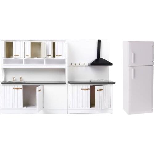 Miniature Luxury Cabinet & Fridge Furnishings Model Kit for 1:12 Doll House Kitchen/ Dining Room/ Living Room Decorations