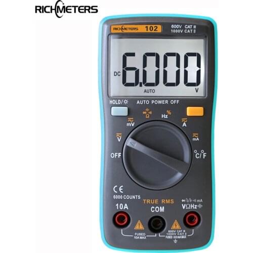 RICHMETERS 102 Multimeter 6000 counts Back light AC/DC Ammeter Voltmeter Ohm Frequency Diode Temperature
