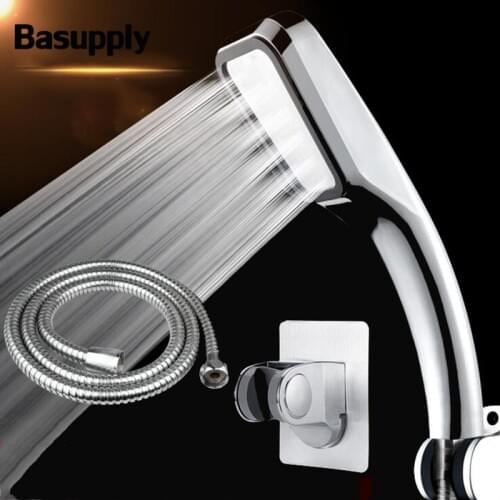 300 Holes High Pressure ABS Shower Head With Holder And Hose Rainfall Water Saving Shower Head Bracket Bathroom Accessories
