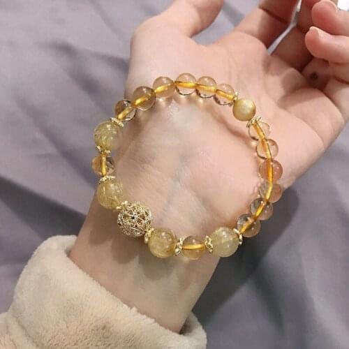 Natural Rutilated Quartz Citrine Crystal Beads Handmade Strand Bracelets for Women Adjustable Charms Fashion Jewelry Gift YBR249