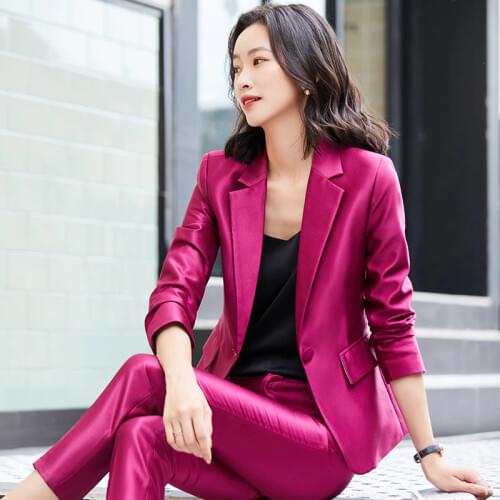 IZICFLY Autumn Winter New Purple Formal Uniform Designs Woman Suits With Pant Professional Ladies Elegant Business Blazers Sets