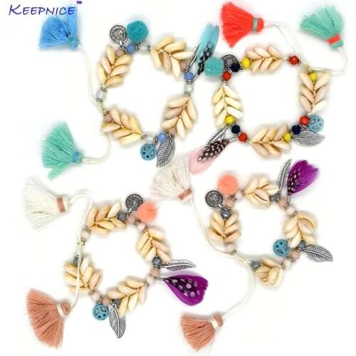 New Handcraft Friendship Bracelets Tassel Charm Bracelets Bangle Sea Bach Shell Beaded Bohemia Bracelets For Summer Women