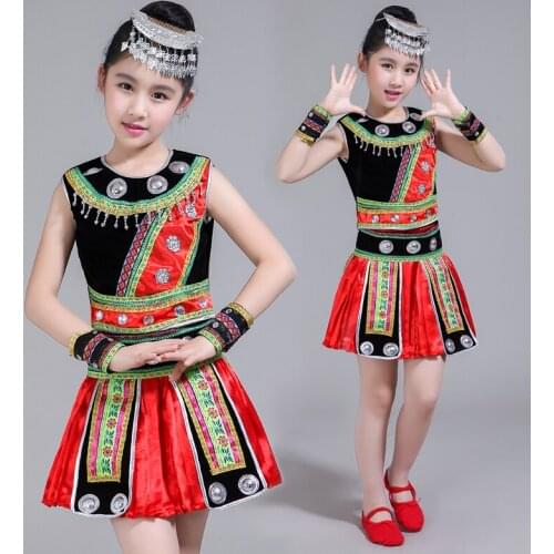Hmong clothes design for kids girls Chinese traditional folk dance costumes modern hmong clothes thnic stage dance wear FF1972
