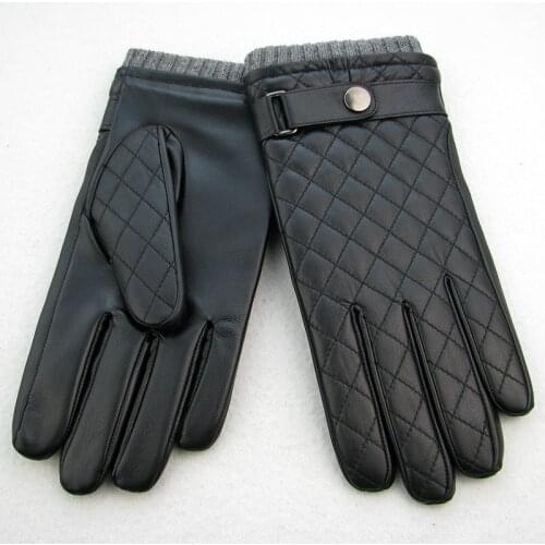 Genuine Leather Gloves Male Sheepskin Gloves Man Fashion Black Autumn Winter Plus Velvet Thicken Keep Warm For Driving DQ110
