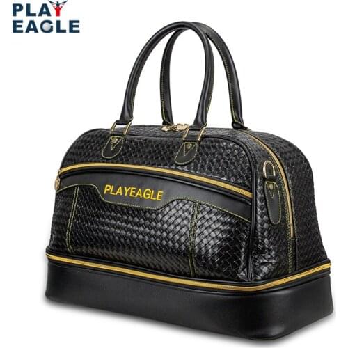 PLAYEAGLE New Waterproof PU Leather Golf Boston Bag 3D OEM Logo Black Large Capacity Travel Laundry Bag with Shoes Package