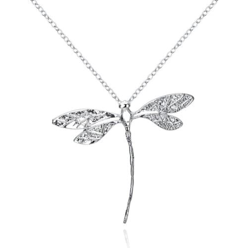 2016 Popular Jewelry Trendy Women Silver Plated Slide Insect Necklace Pendants Fashion Long Dragonfly Silver Pendant LKNSPCP076