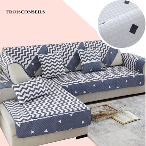 Gray White Ripple Sofa Cushion Cover Washed Cotton Sofas Covers for Living Room Universal Quilted Sectional Couch Cushion Towel