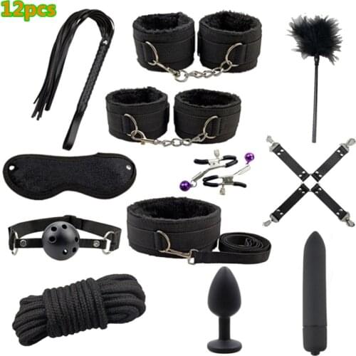 12 PCS Sex products Sex Toys For Women G Spot Dildo Vibrator Butt Anal Plug Whip Bdsm Bondage Kits Adults Sex Toys SM Games