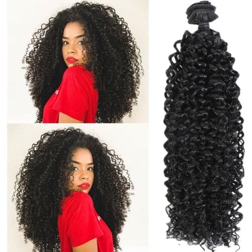 Synthetic Afro Kinky Curly Hair Extensions Heat Resistant Kinky Curly Synthetic Hair Weaves 22" Curly Hair Bundles Natural Black