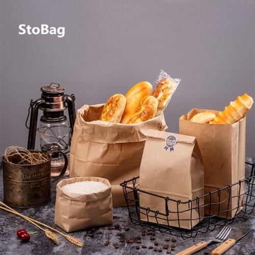 StoBag 100pcs Kraft Paper Package Cookies Bread DIY Handmade Cake Decorating Food Snack Party Christmas Gift Favor Supplies
