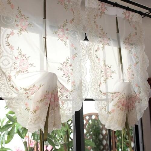 Korean Style Pastoral Light Pink Rose /Gold Anti-bottom Embroidery Adjustable Height Decorative Sheer The Finished Curtain