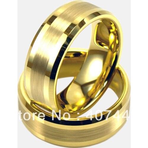 YGK JEWELRY 8MM Golden Brushed Tungsten Ring Mens Wedding Band