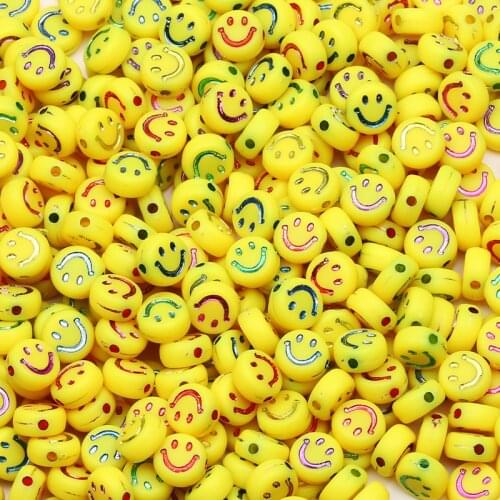 Yellow Mixed Acrylic Beads Round Flat Smile Loose Spacer Beads For Jewelry Making Handmade Diy Bracelet Necklace Accessories 7mm