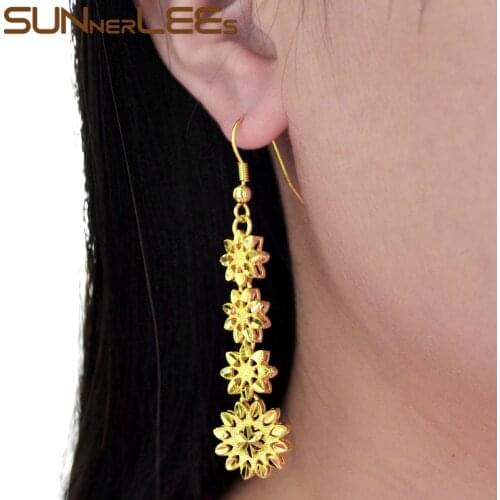 SUNNERLEES Fashion Jewelry Womens Girls Gold-Color Drop Earrings Flowers Dangles E02 Y