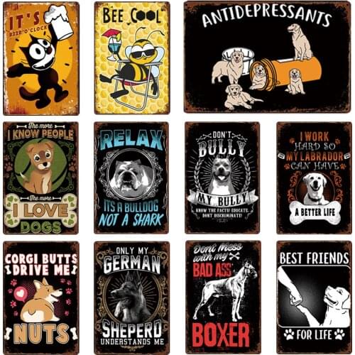 Tin Signs Dog Welcome MY Bully Vintage Metal Plate Home House Garden Decoration