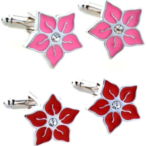 10pairs/lot Copper Enamel Red/Pink Flower Cufflinks Shirt Cuff Links Mens Jewelry Accessories Wholesale
