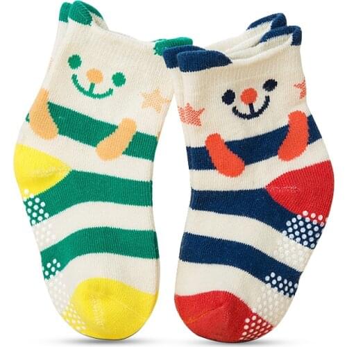 2 Pairs/lot Cotton Striped Cartoon Baby Socks Infant Funny Socks Anti Slip Newborn Baby Boys Girls Sock Cute Toddler Kid Socks