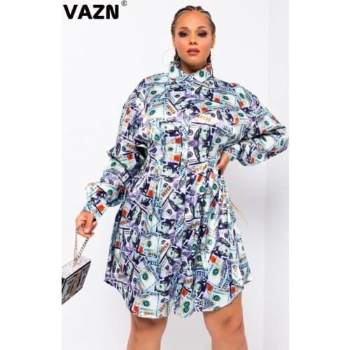 VAZN 2020 Autumn Top Quality Chiffon Daily Mature Sweet Office Style Full Sleeve Women High Waist A-Line Mini Dress