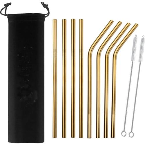 4/8Pcs Reusable Metal Drinking Straws 304 Stainless Steel Sturdy Bent Straight Silver / Gold / Rose Gold Drinks Straw