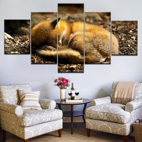 5pcs HD Printing Canvas Painting Animal Fox Art Group Home Decor Wall Poster Modular Picture