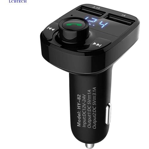 Bluetooth Hands-free Car Charger Car MP3 Player FM Transmitter Two USB Port For Charging Digital Display Frequency And Numbers