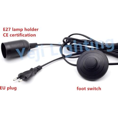 Free shipping Foot switch with EU plug cable wire E27 lamp holder E26 lamp socket black retro edison Lighting accessories DIY