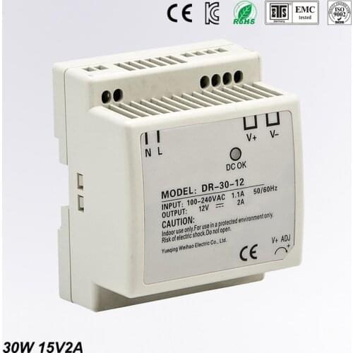 Din rail power supply 30w 15V power suply 15V 30w ac dc converter DR-30-15 good quality OEM