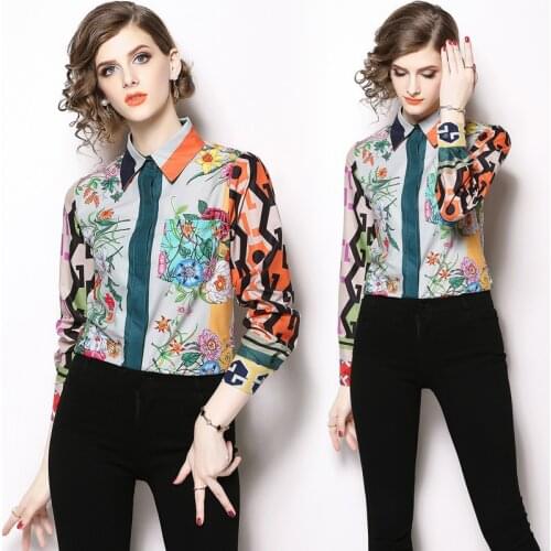Floral Print Blouse Women Long Sleeves blusas mujer de moda Elegant Office Lady blusas de mujer Casual High Street tunique femme